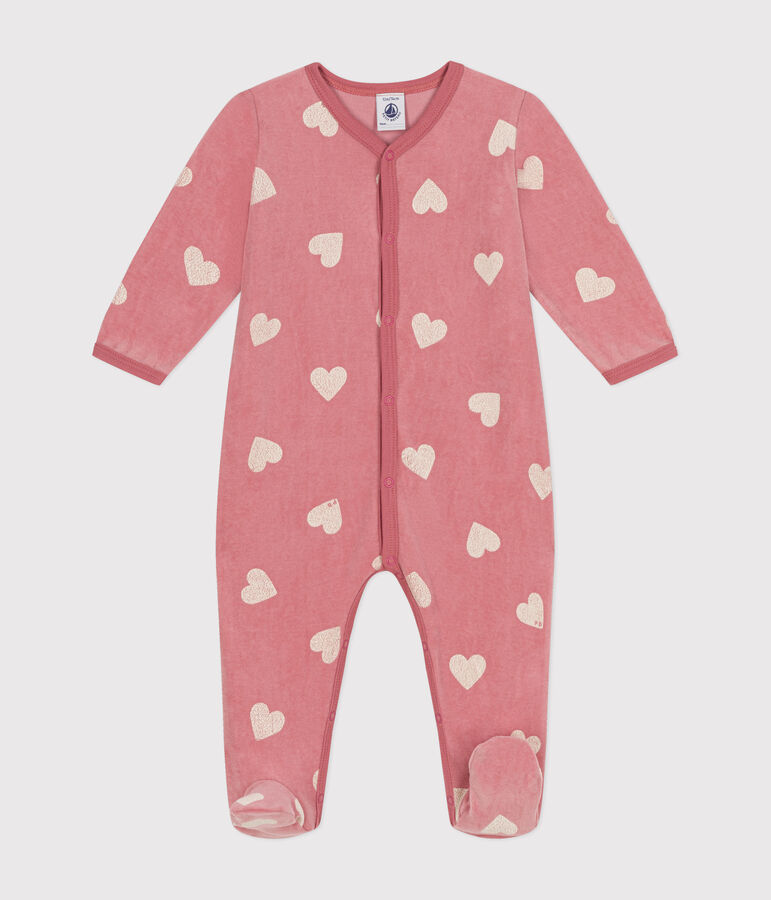 Fluwelen babypyjama met hartjesmotief roze ROSEWOOD/ MARSHMALLOW