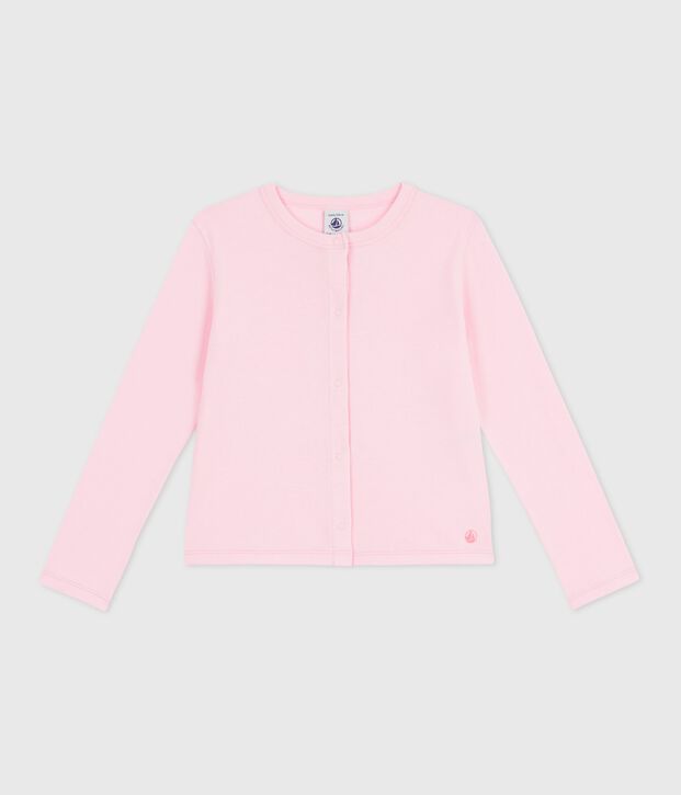 Cardigan enfant en coton uni rose clair