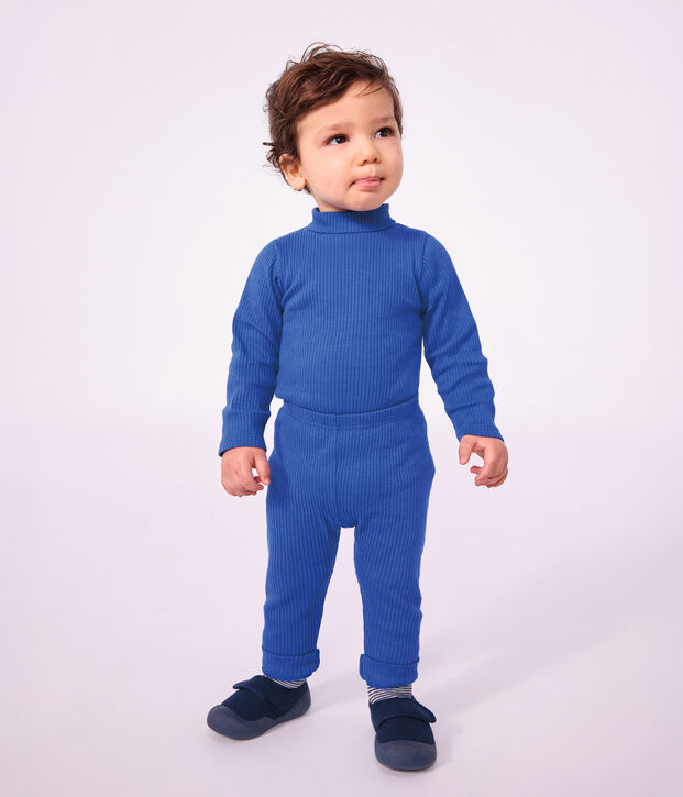 Legging b&eacute;b&eacute; en coton uni bleu