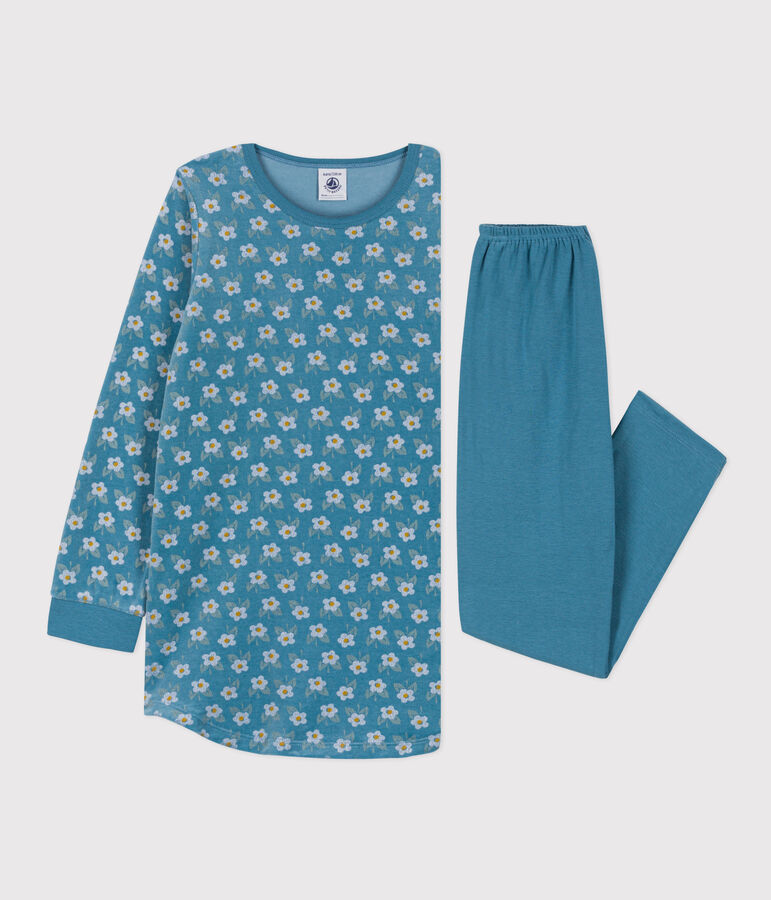 Chemise de nuit fleur petite fille en velours bleu/multicouleur