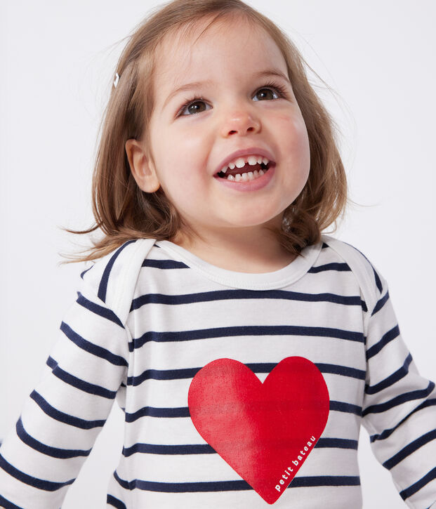 Katoenen babypyjama met hartje en zonder drukknoopjes wit/blauw