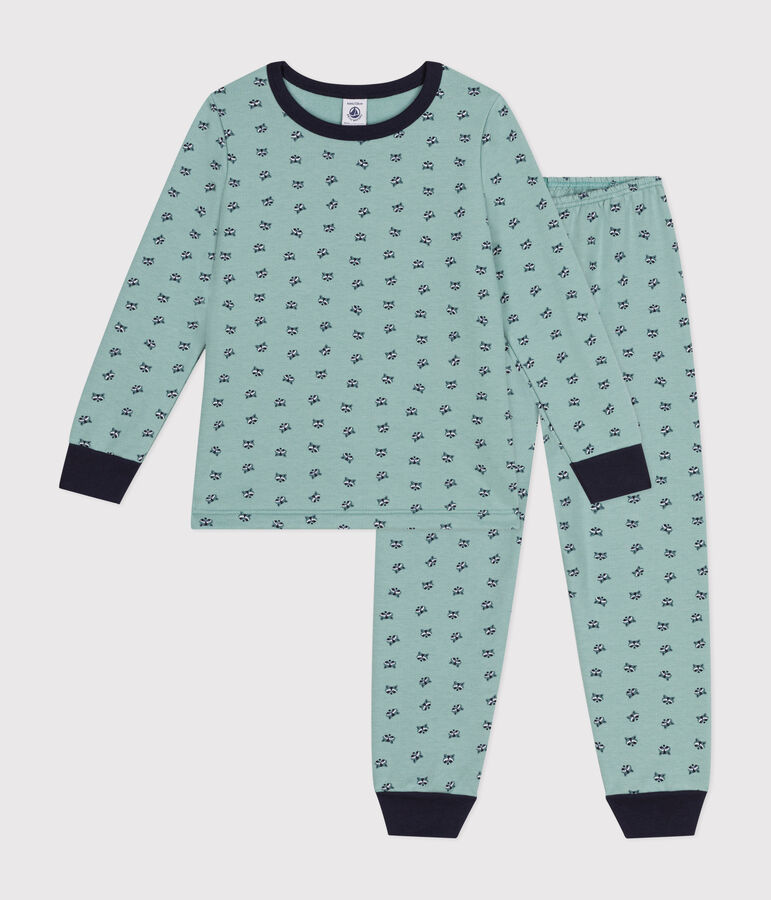 Pyjama en molleton gratt&eacute; imprim&eacute; raton laveur enfant vert/multicouleur