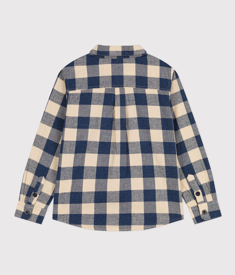 Chemise &agrave; carreaux en flanelle de coton enfant gar&ccedil;on bleu/&eacute;cru