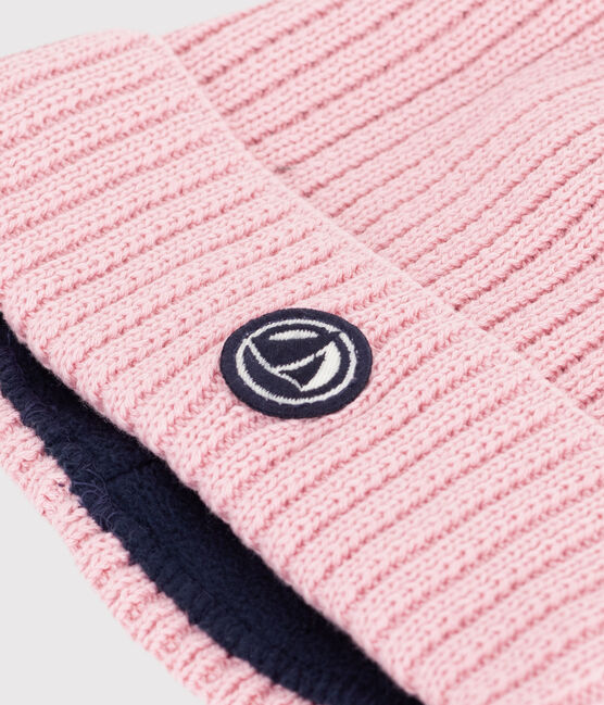 Bonnet enfant en tricot doublé en polaire rose CHARME