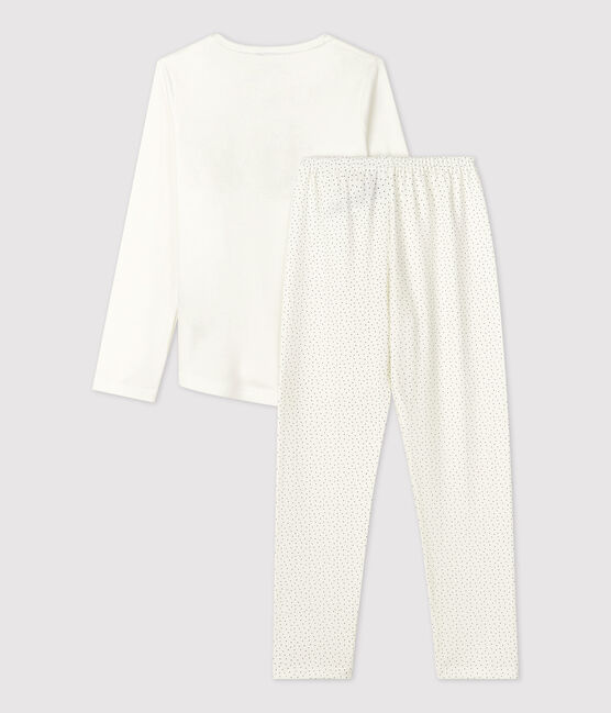 Pyjama à pois petite fille en coton biologique blanc MARSHMALLOW/bleu MEDIEVAL