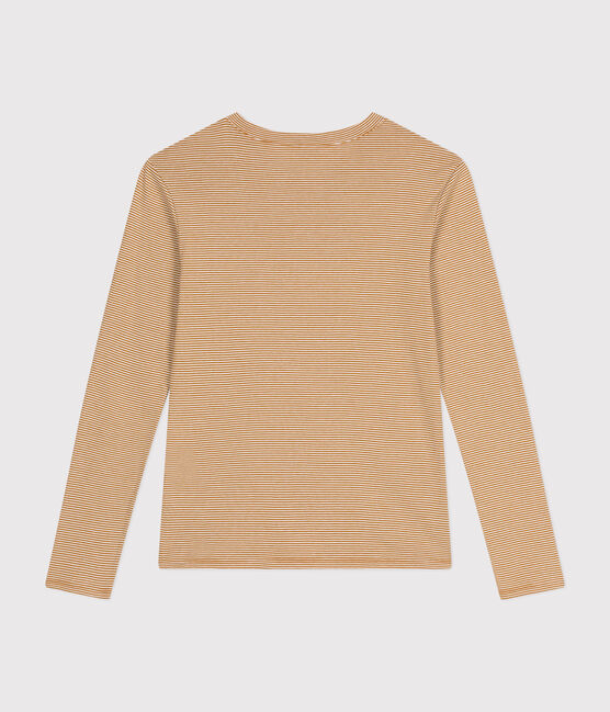 L'Iconique, gestreept T-shirt met lange mouw van ribstof voor dames bruin CUIVRE/ MARSHMALLOW