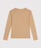 L'Iconique, gestreept T-shirt met lange mouw van ribstof voor dames bruin CUIVRE/ MARSHMALLOW
