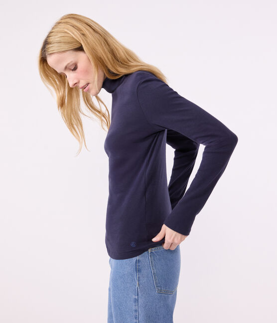 L'ICONIQUE, dames-T-shirt met rolkraag in katoen blauw SMOKING