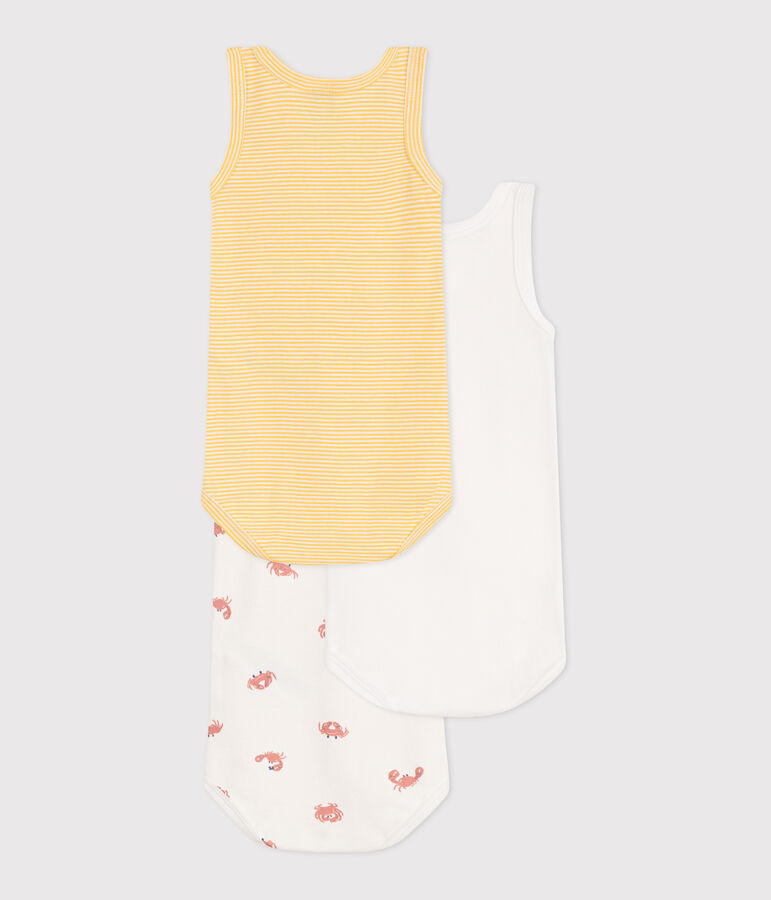 Lot de 3 bodies sans manches en coton crabe b&eacute;b&eacute; multicouleur