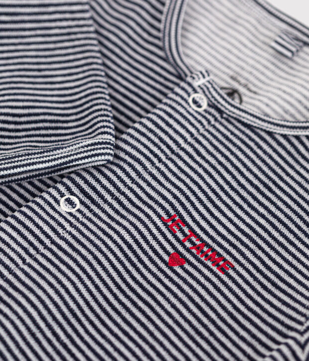 Fluwelen babypyjama blauw/wit