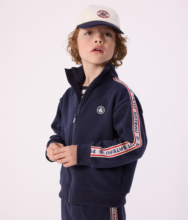 Sweatshirt zipp&eacute; enfant en coton bleu marine
