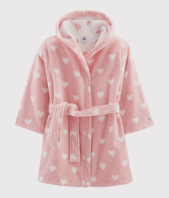 Meisjesbadjas van badstof met hartjes roze CHARME/wit MARSHMALLOW