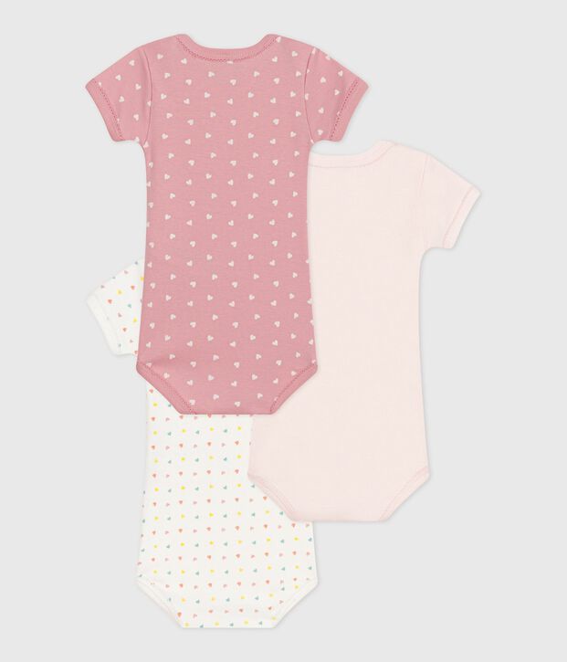 Lot de 3 bodies manches courtes en coton petits c&oelig;urs b&eacute;b&eacute; multicouleur