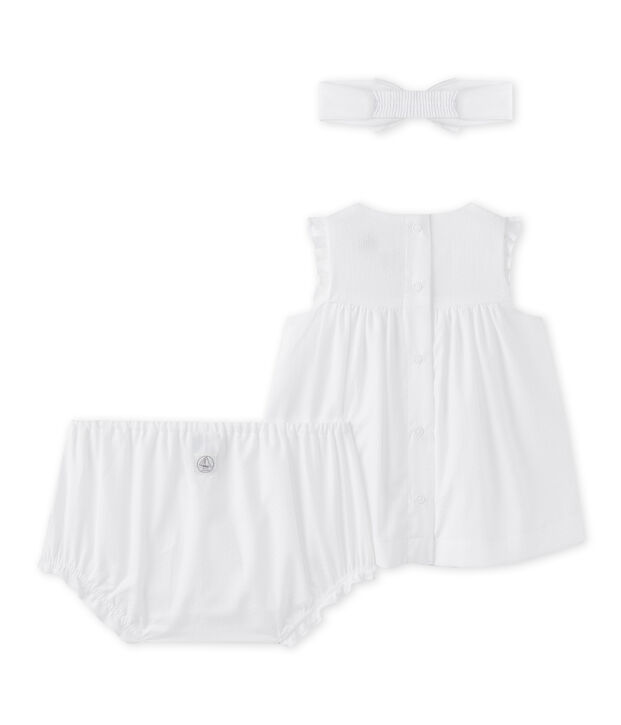 Driedelige set uit popeline voor babymeisjes wit