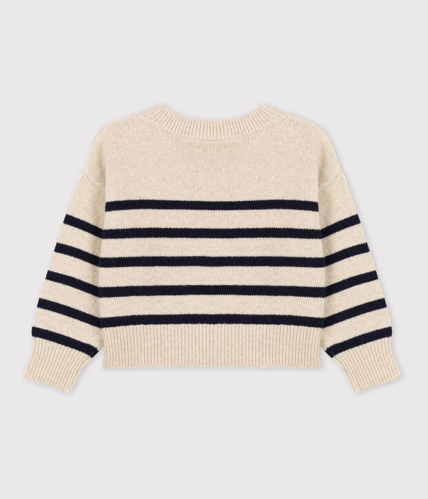 Pull ray&eacute; en laine et coton enfant fille / gar&ccedil;on &eacute;cru/bleu