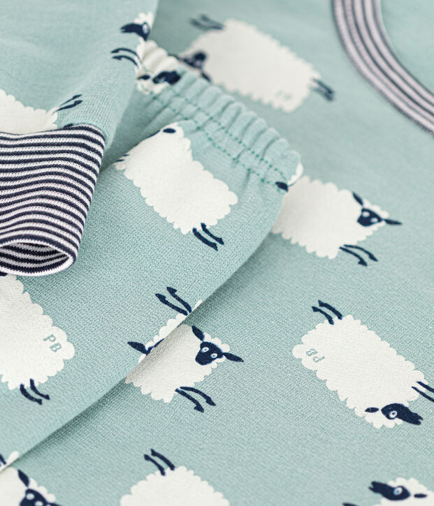 Pyjama en molleton gratt&eacute; imprim&eacute; mouton enfant vert/multicouleur