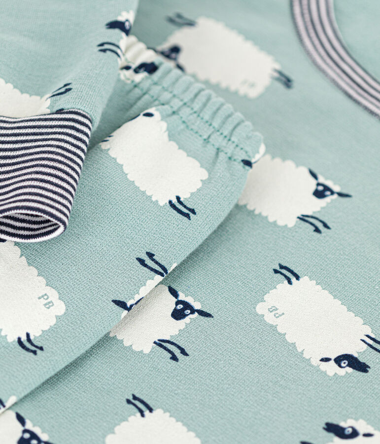 Kinderpyjama van geruwde fleece met schaapprint groen/multicouleur