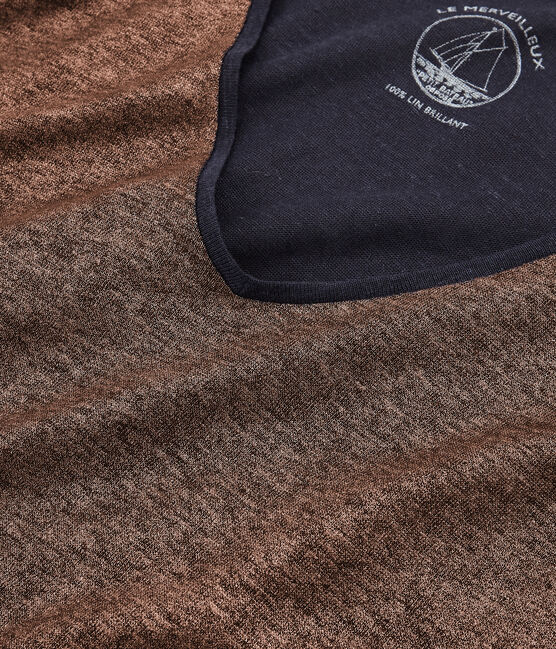 Tee-shirt manches longues femme en lin irisé bleu SMOKING/rose COPPER