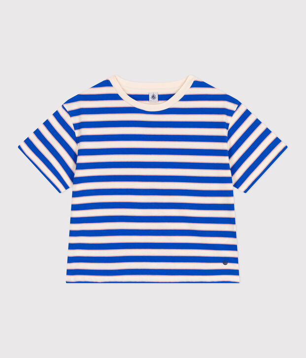 Gestreept katoenen T-shirt voor dames Le Boxy ecru/multicouleur