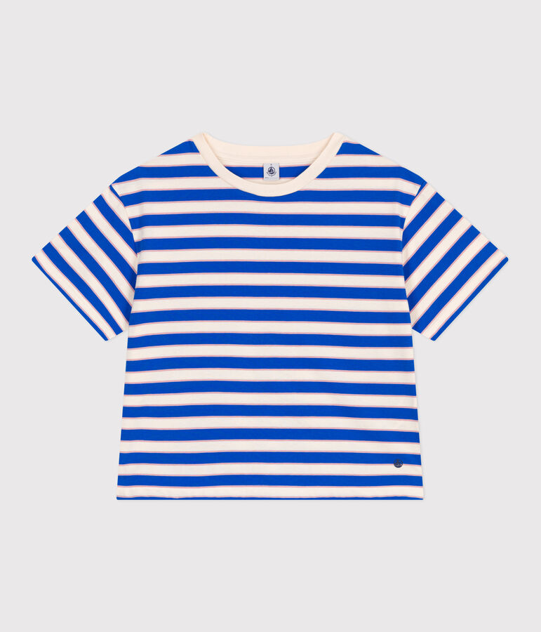 Gestreept katoenen T-shirt voor dames Le Boxy ecru/multicouleur