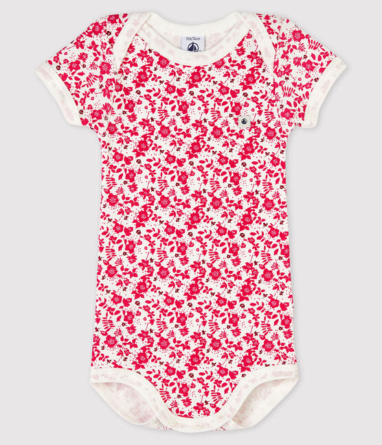 Rompertje met korte mouwen meisjes wit MARSHMALLOW/roze FLASHY