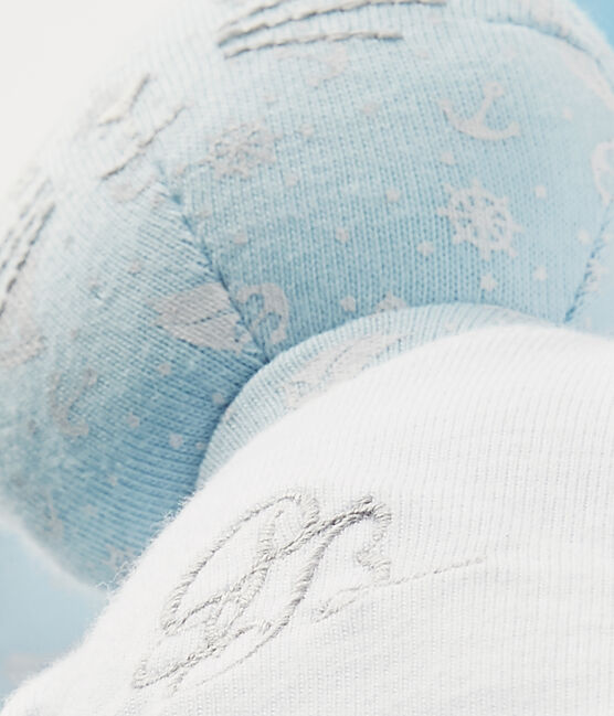 Doudou lapin imprimé bleu TOUDOU/blanc ECUME