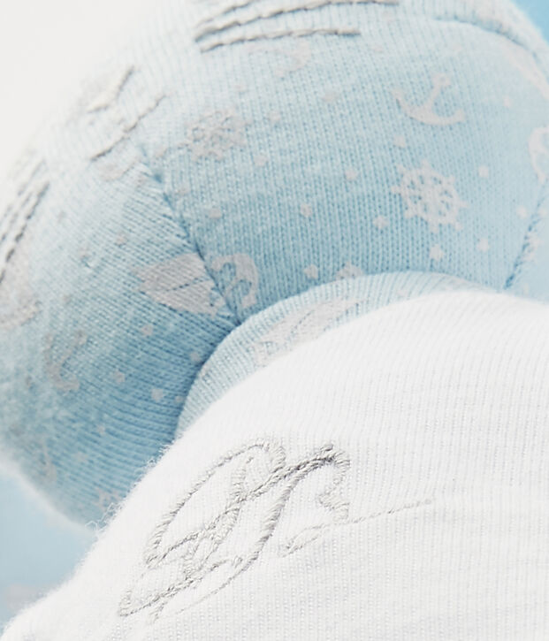 Doudou lapin imprim&eacute; bleu/blanc