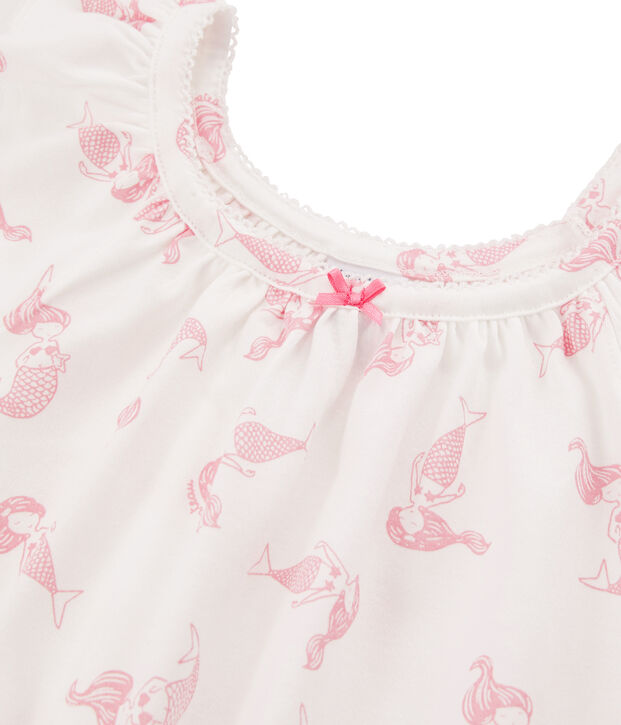 Nachthemd van fijn katoen voor kleine meisjes wit/roze