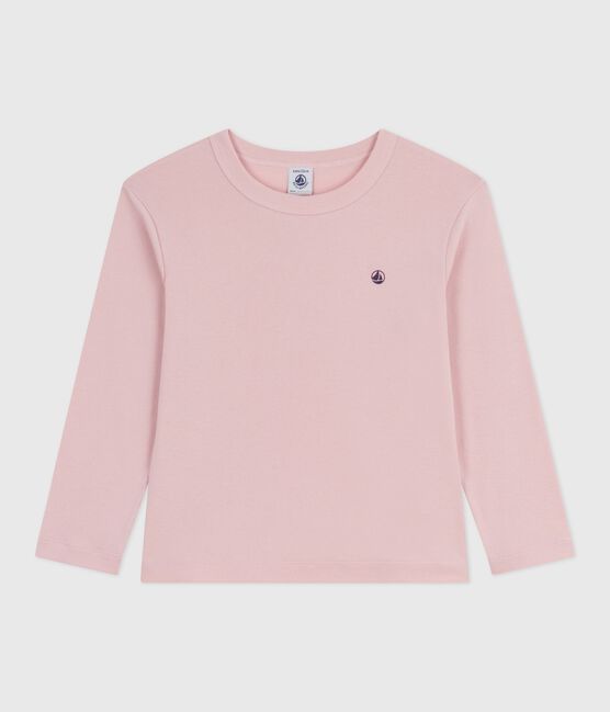 Effen katoenen T-shirt met lange mouwen voor kinderen roze JOLI
