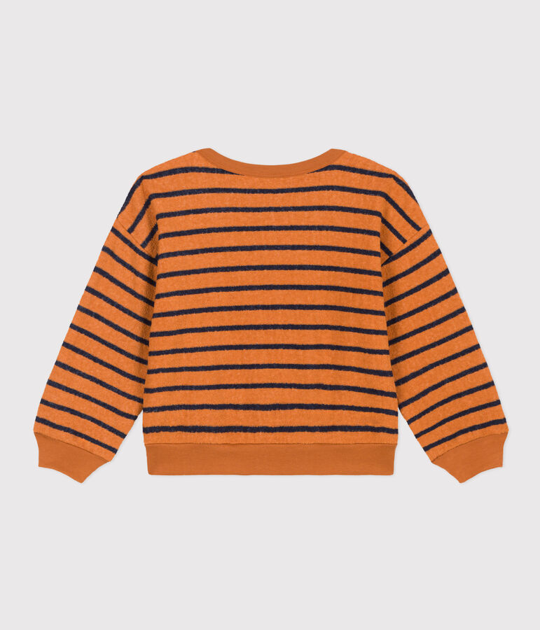 Sweatshirt in boucl&eacute;badstof voor meisjes/jongens bruin/blauw
