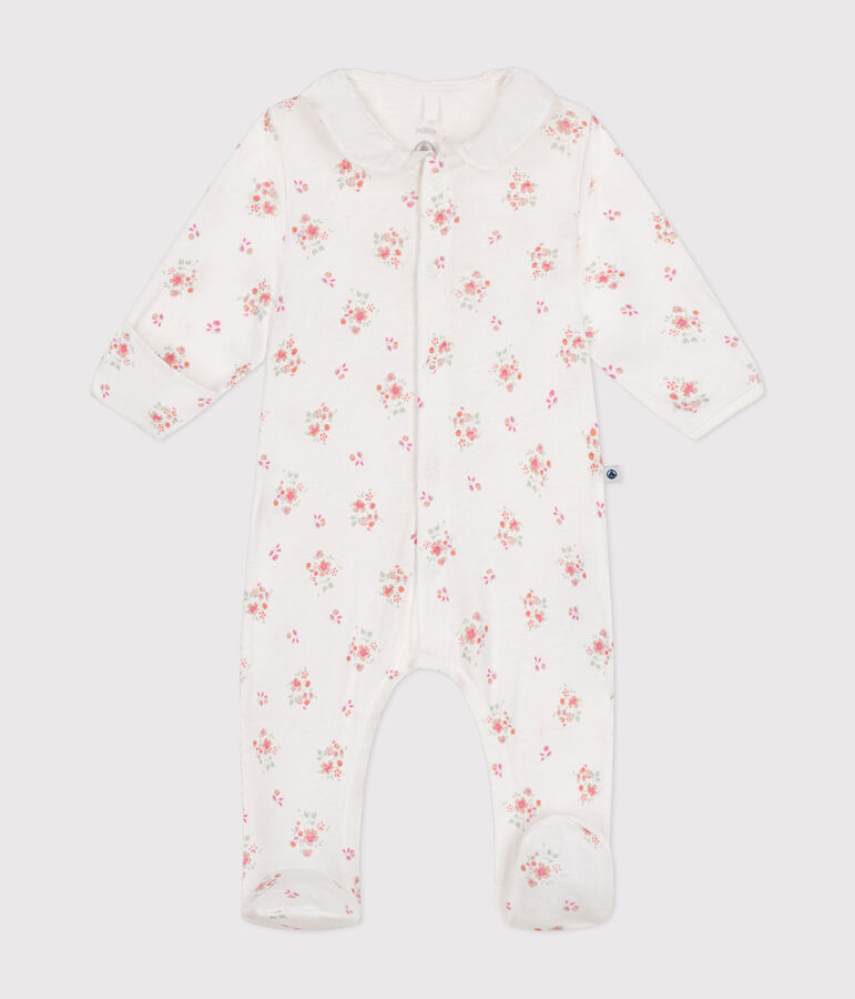 Pyjama imprim&eacute; fleurs en coton b&eacute;b&eacute; blanc MARSHMALLOW/blanc MULTICO