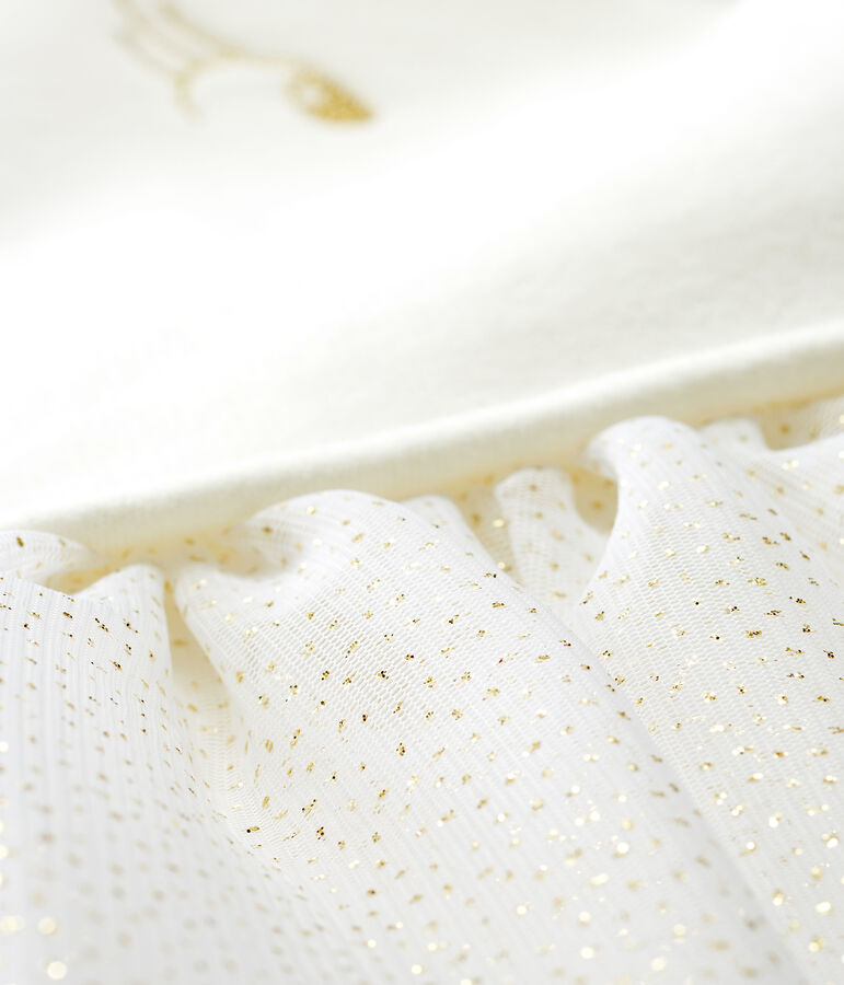 Jurk met lange mouwen twee soorten materiaal babymeisje wit