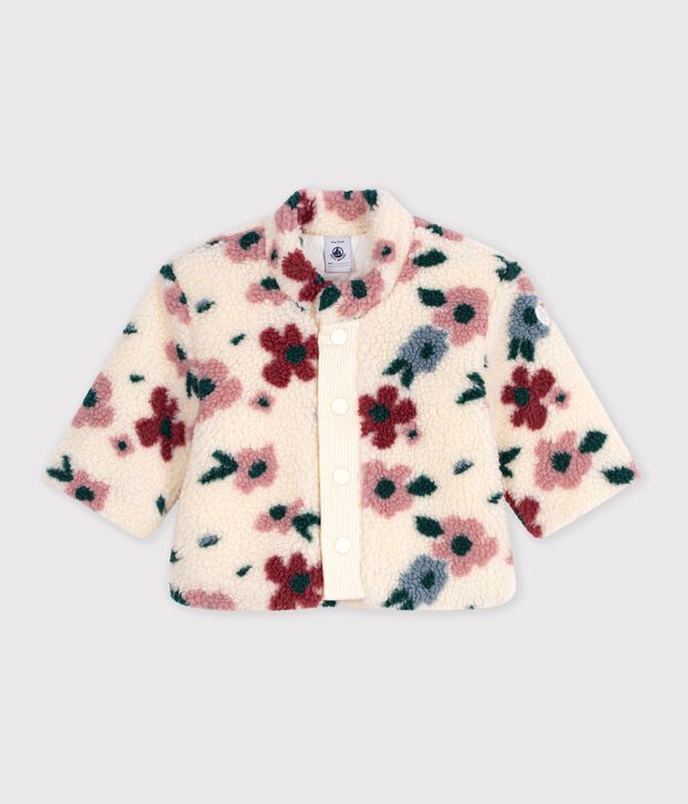 Babyjas met wattering van sherpa en bloemenprint ecru/multicouleur