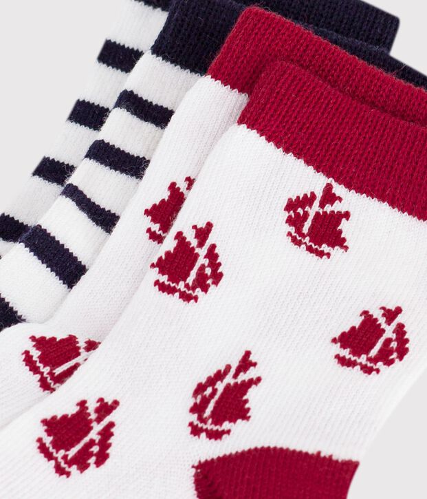 2 paar katoenen babysokjes met strepen en een bootprint multicouleur