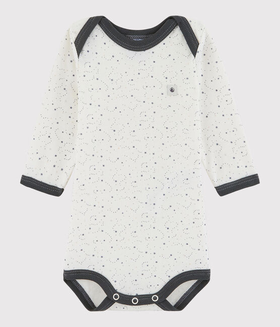 Rompertje met lange mouwen babymeisje - babyjongen wit MARSHMALLOW/wit ORAGE