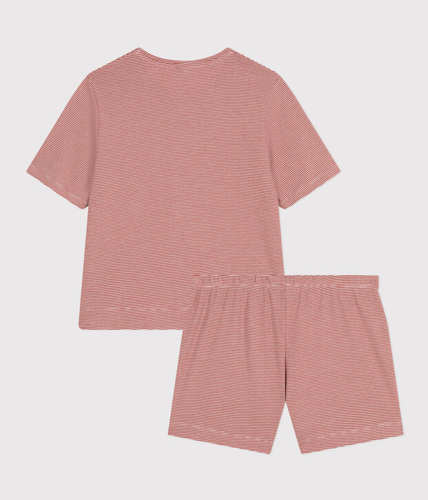 Korte pyjama en T-shirt van gestreept katoen voor dames bruin/wit
