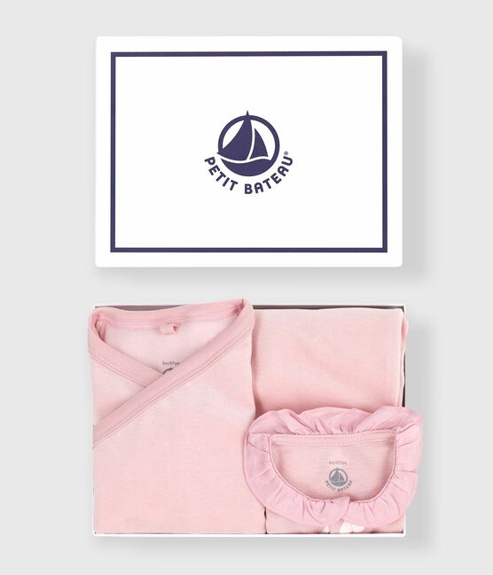 Tweedelige cadeauset voor baby's van met hartjesprint van fluweel roze JOLI