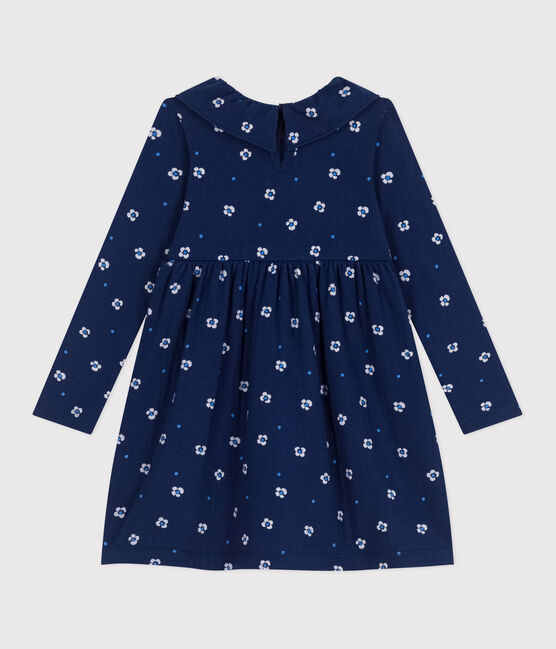 Robe enfant en coton manches longues fleurie bleu MEDIEVAL/blanc MULTICO