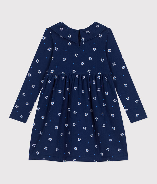 Katoenen kinderjurk met bloemenprint en lange mouwen blauw/multicouleur