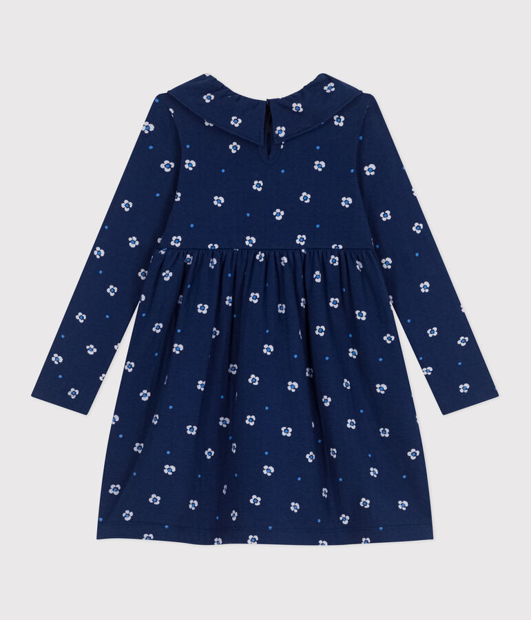 Robe enfant en coton manches longues fleurie bleu/multicouleur