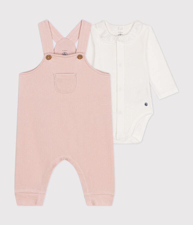 Ensemble salopette en velours b&eacute;b&eacute; rose