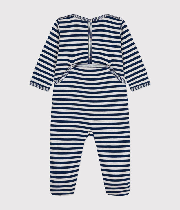 Pyjama  rayures en tubique b&eacute;b&eacute; bleu/beige
