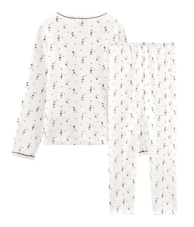 Pyjama petite fille en c&ocirc;te blanc MARSHMALLOW/blanc MULTICO