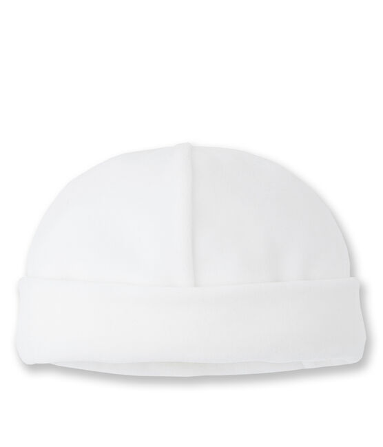 Bonnet naissance bébé en velours blanc Lait