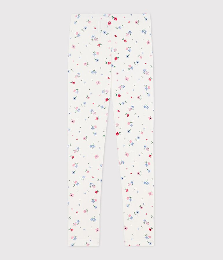 Legging enfant en coton imprim&eacute; fleurs blanc/multicouleur