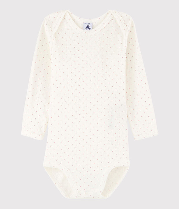 Rompertje lange mouwen babymeisje wit/roze