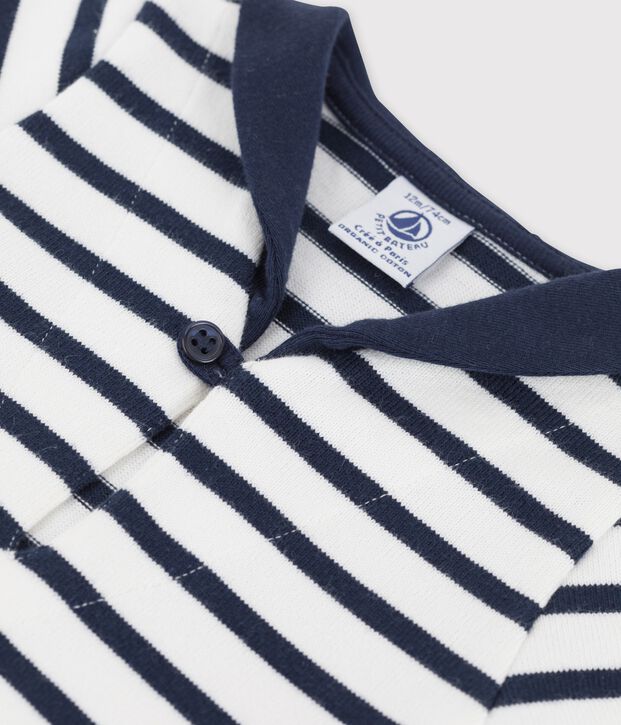 Robe col vareuse en jersey &eacute;pais bio b&eacute;b&eacute; blanc/bleu