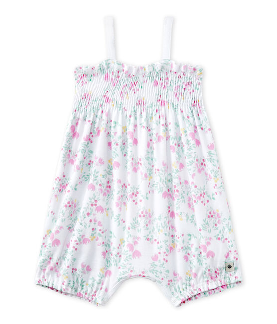 Combicourt bébé fille à smocks imprimé blanc ECUME/rose ROSE/ MULTICO