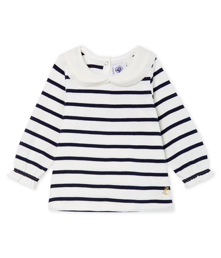 Blouse met lange mouwen en marinestreep babymeisje wit/blauw