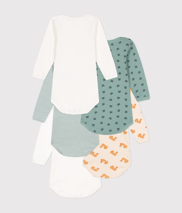 Setje met 5 katoenen body's met lange mouw en wasbeerprint voor baby's multicouleur